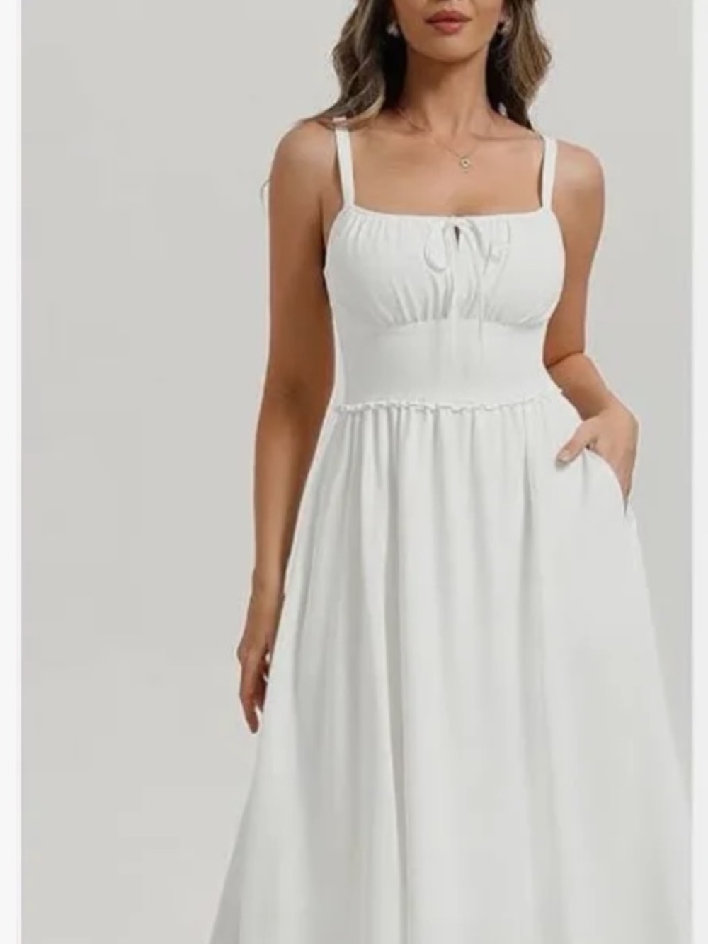 Vintage White Midi Sundress with Spaghetti Straps